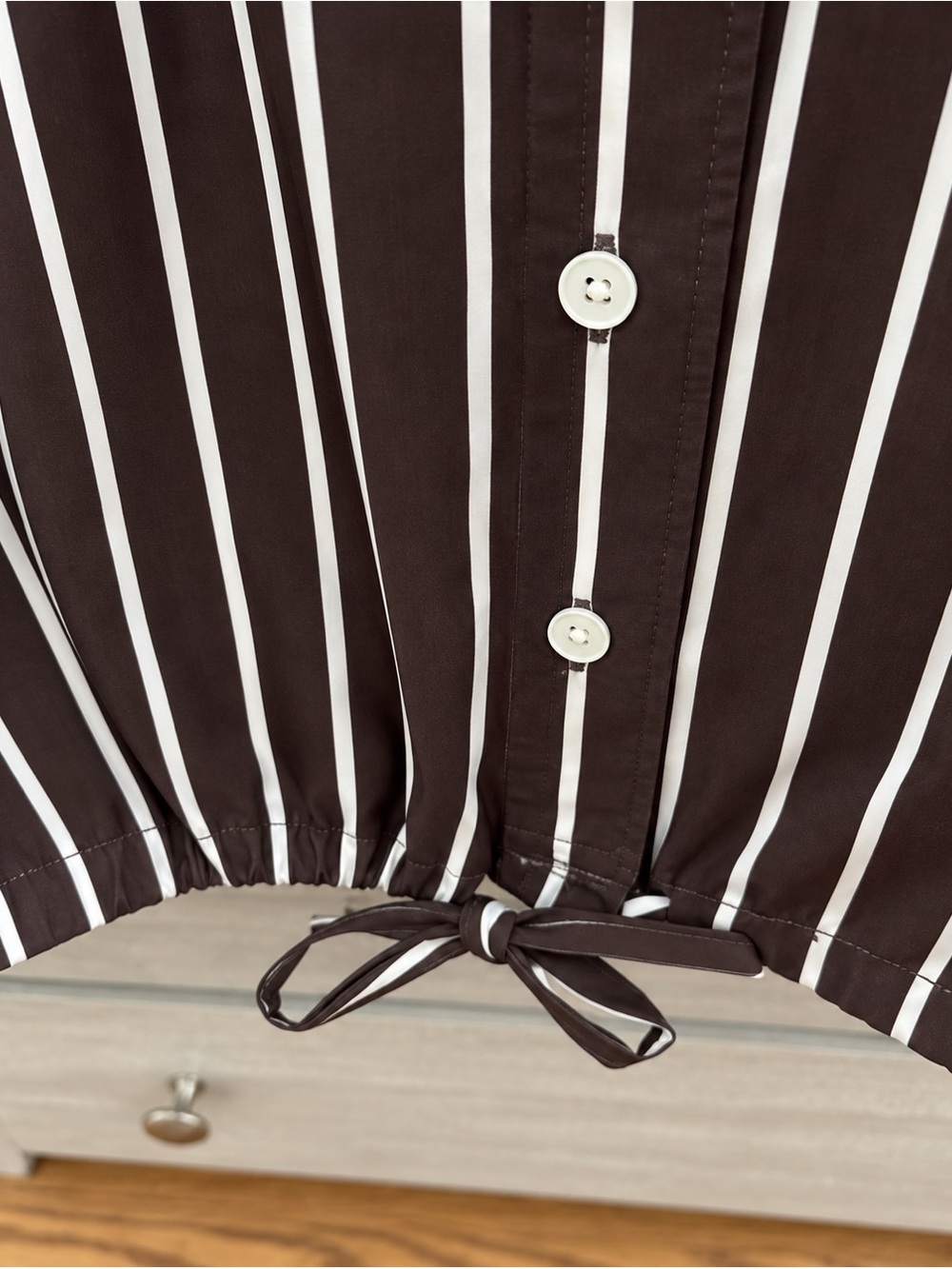 Madewell Drawstring Poplin Button-Up Shirt Chocolate Plum Stripe Size S - Picture 7 of 11